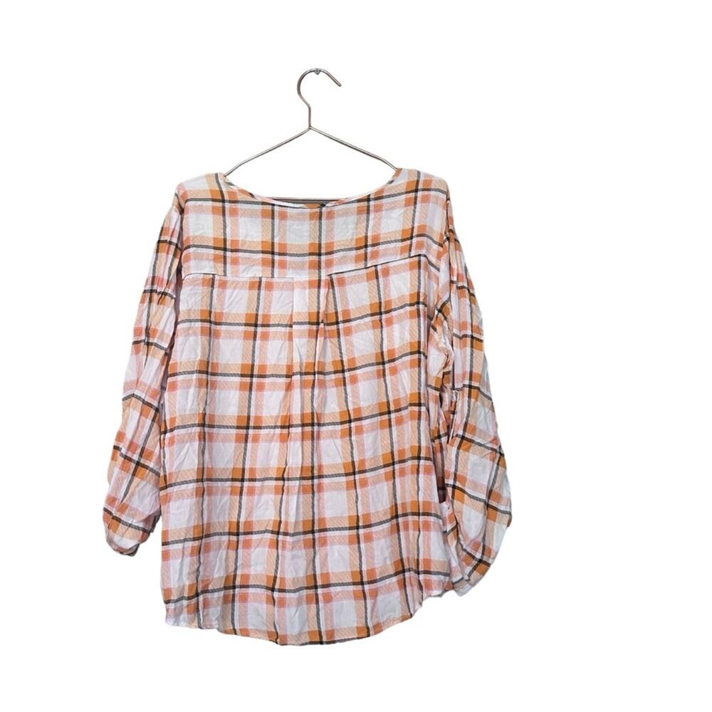 Suzanne Betro Neutral Tartan Plaid Blouse size 2X - Picture 5 of 7
